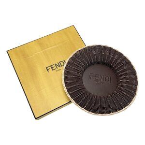 Fendi FF Logo Underplate Tableware Collection Dark Brown Rattan Leather Box